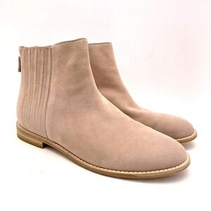 EILEEN FISHER Rich Suede Bootie Earth Tan Leather Womens 8 Back Zip